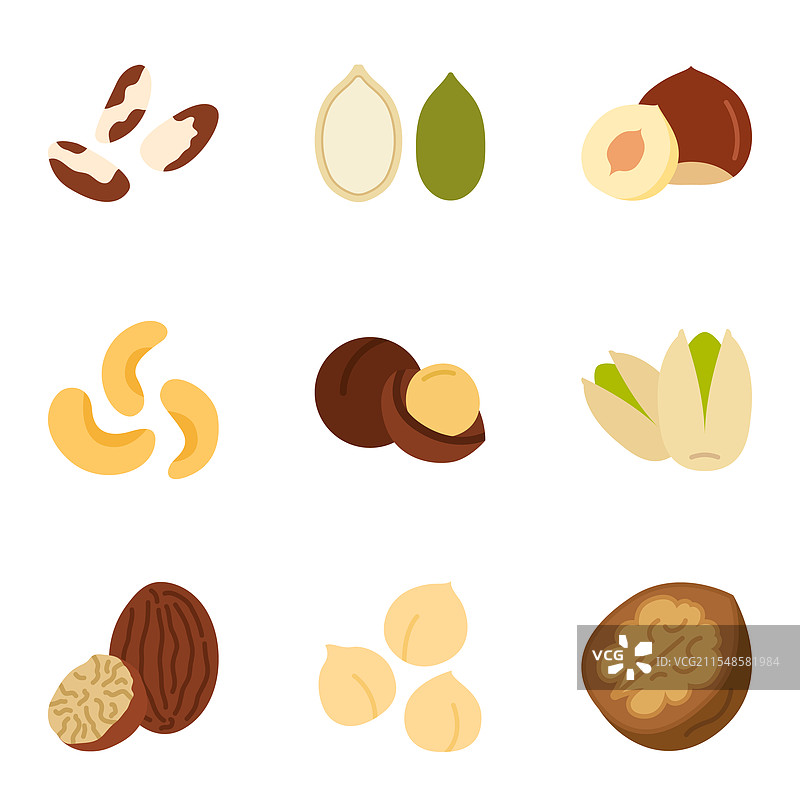 坚果和种子图标集，孤立在一个背景上图片素材