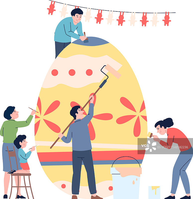 朋友们在春季节日中绘制复活节彩蛋图片素材