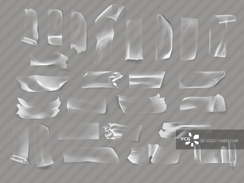 一组撕裂的透明胶带片图片素材