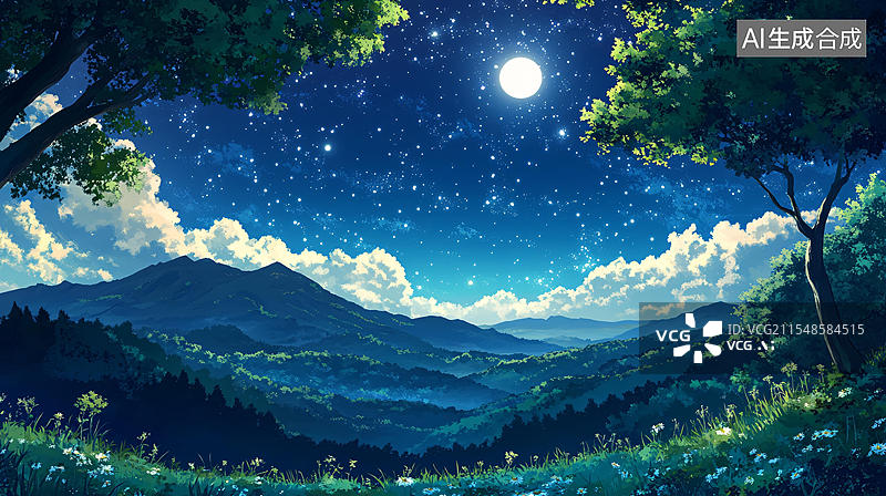 【AI数字艺术】意境图片星月山川挂图图片素材