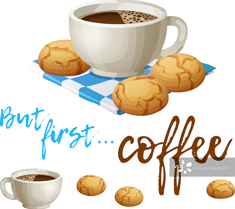 一杯咖啡配上酥脆的饼干和一句话图片素材