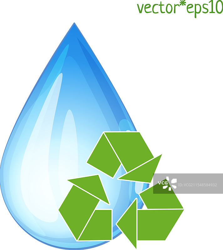 带有回收绿色符号的蓝色水滴图片素材