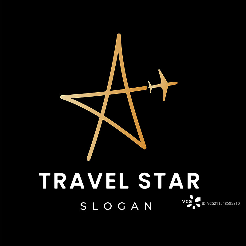 简单的金色星星线条设计与旅行图标图片素材
