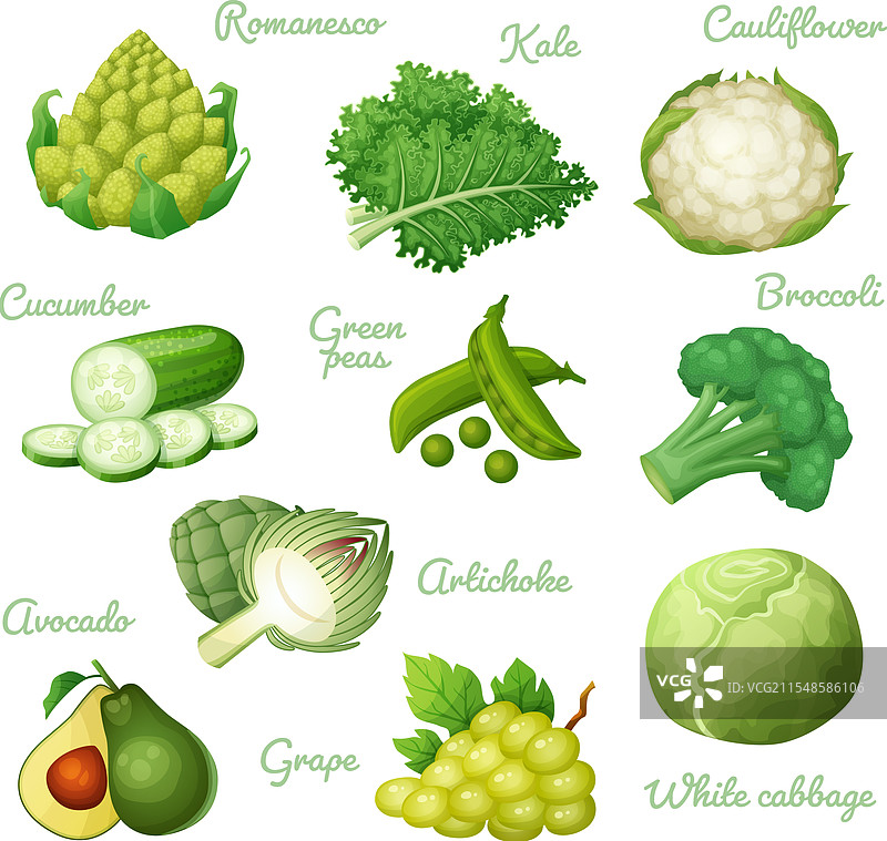 绿色蔬菜图标集合，独立展示图片素材