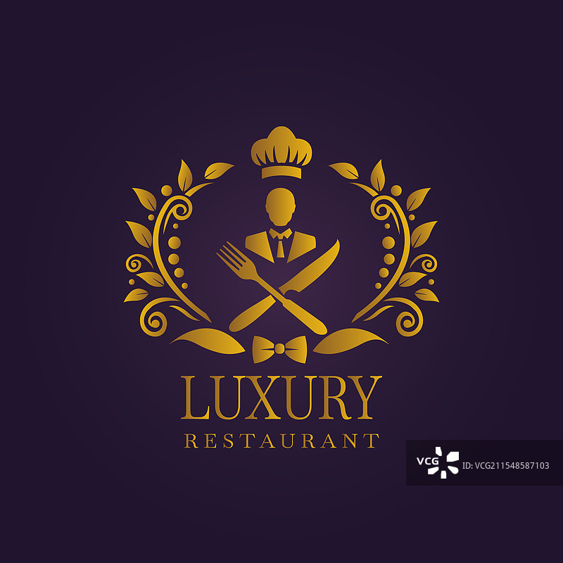 优雅的金色奢华餐厅标志设计图片素材