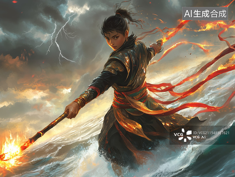 【AI数字艺术】神话封神榜哪吒闹海插画图片素材