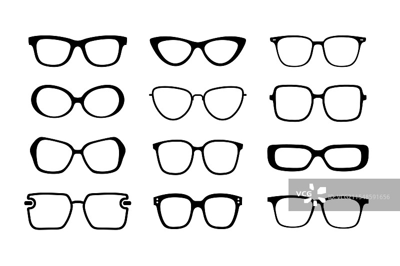 十二种不同风格的眼镜框图片素材