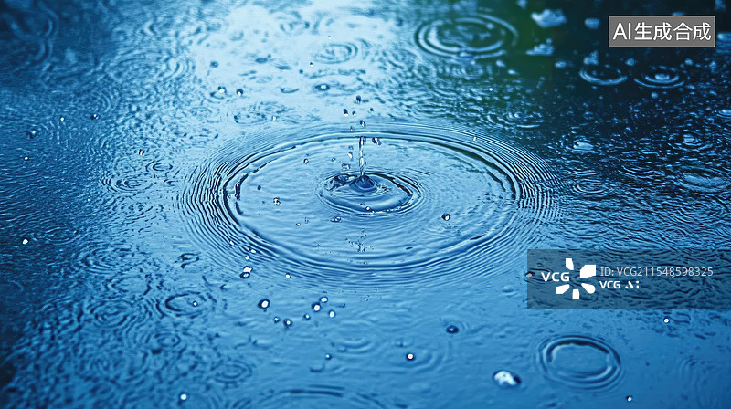 【AI数字艺术】雨滴落在水面上图片素材