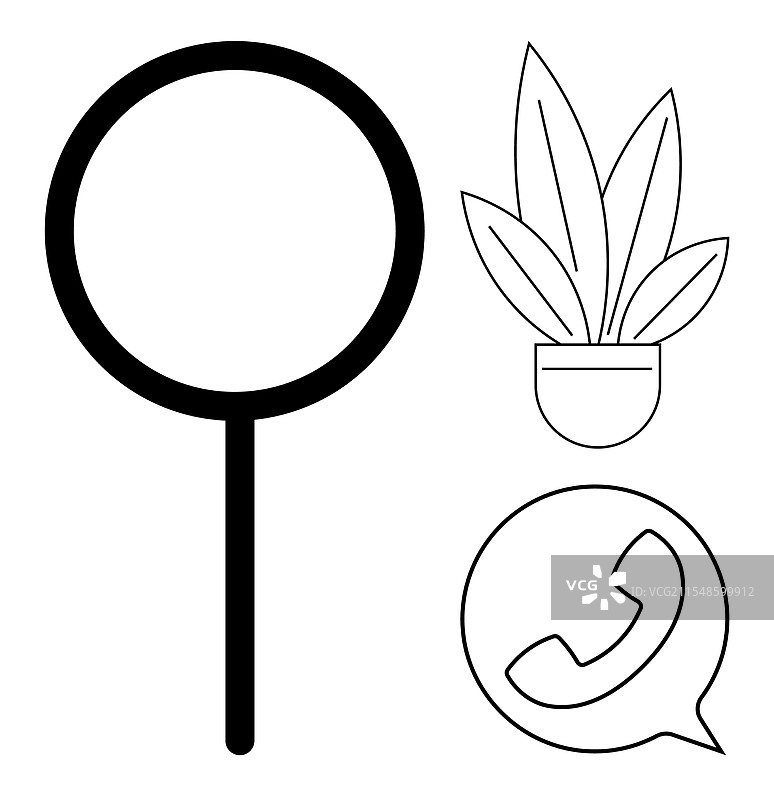 单色平面元素放大镜和花盆图片素材