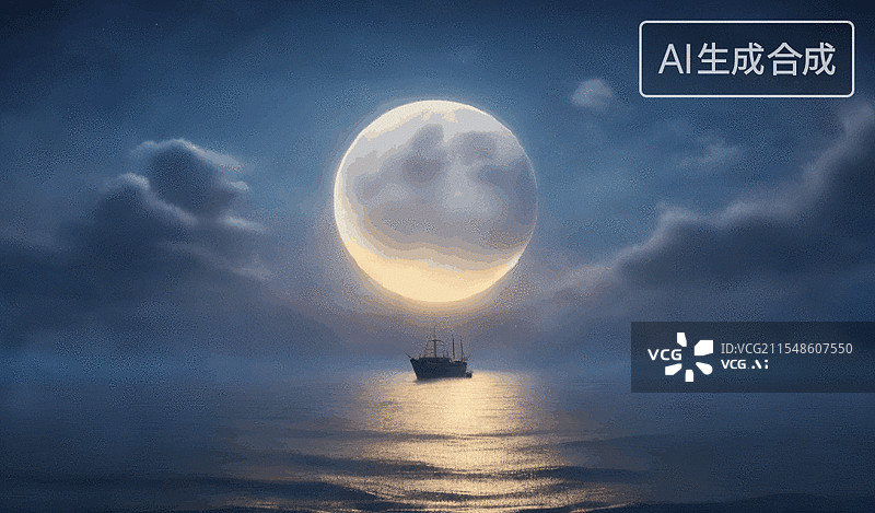 【AI数字艺术】海上明月图片素材