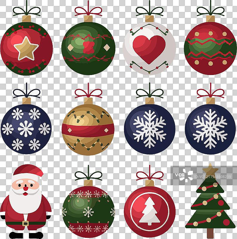 红色和绿色的圣诞装饰图标集图片素材