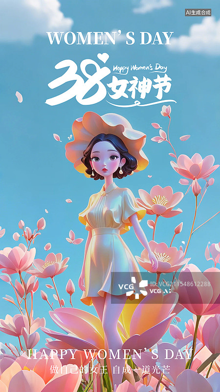 【AI数字艺术】赛博朋克风3D风格38三八妇女节海报图片素材