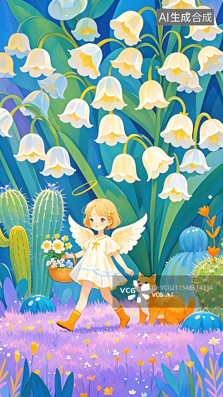 【AI数字艺术】春天治愈系花仙子壁纸插画图片素材