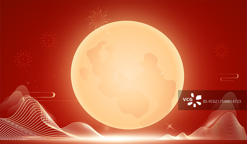 国潮风中国传统节日中秋庆典红色山水明月插画图片素材