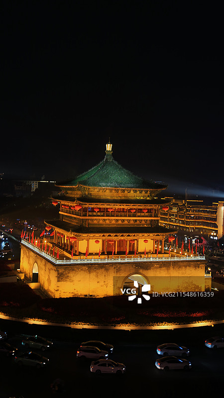 西安钟楼夜景，西安，钟楼，夜景，西安旅游，西安打卡图片素材
