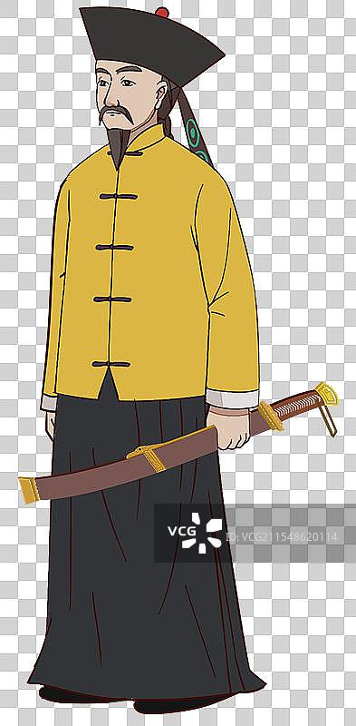 中国风新中式古风古典传统文化古装古人古代古时候历史国学经典清代清朝黄马褂人物元素素材资讯插画图片素材