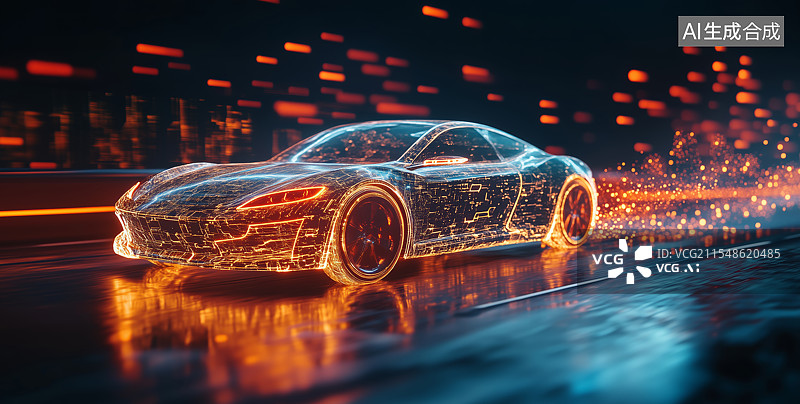 【AI数字艺术】新能源未来科技概念发光汽车图片素材