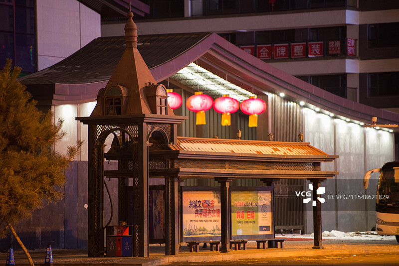 延吉夜景，延大网红墙，春节烟花，延吉站图片素材