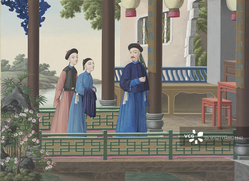 绘画插图，清代贵族生活方式，游园图片素材