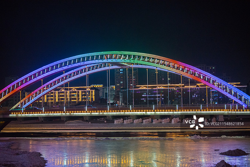 延吉夜景，延大网红墙，春节烟花，延吉站图片素材