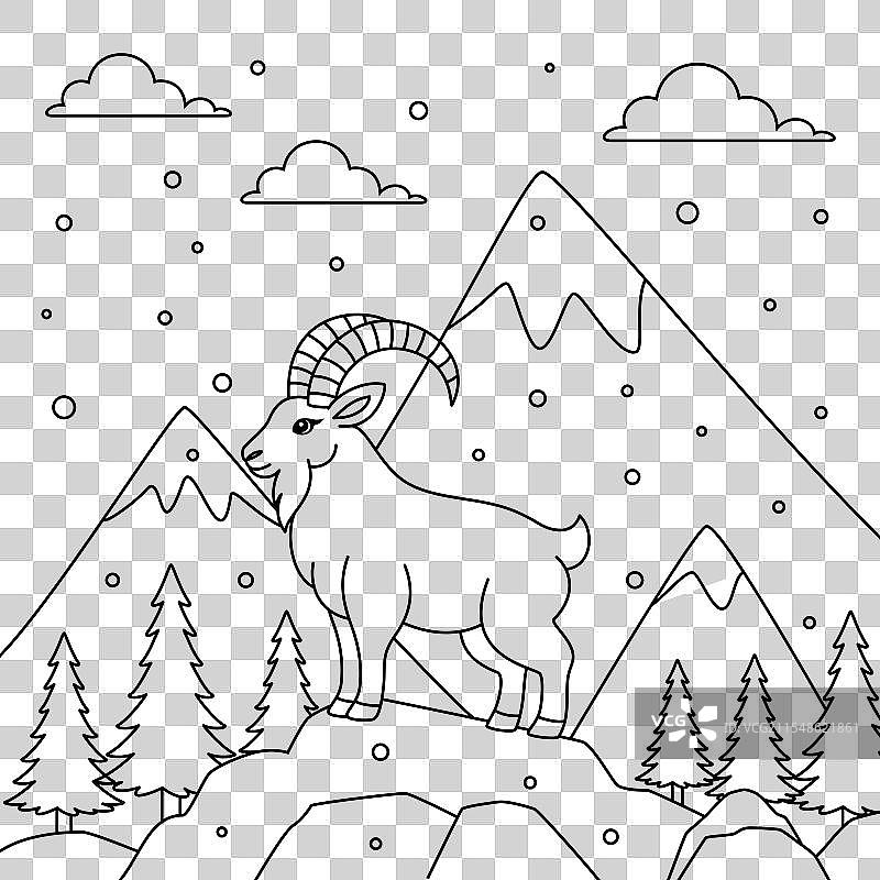 山羊轮廓涂色页 圣诞节与图片素材