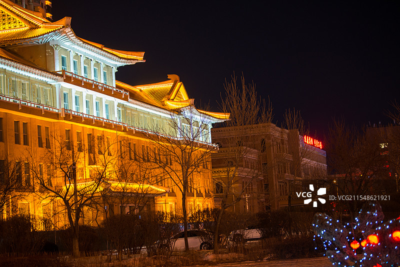 延吉夜景，延大网红墙，春节烟花，延吉站图片素材