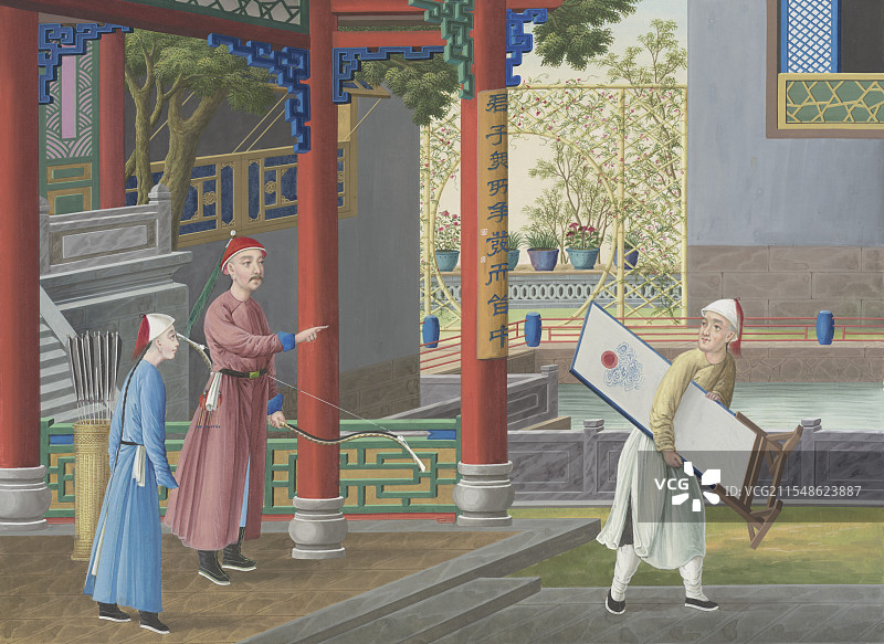 绘画插图，清代贵族生活方式，习武，射箭图片素材