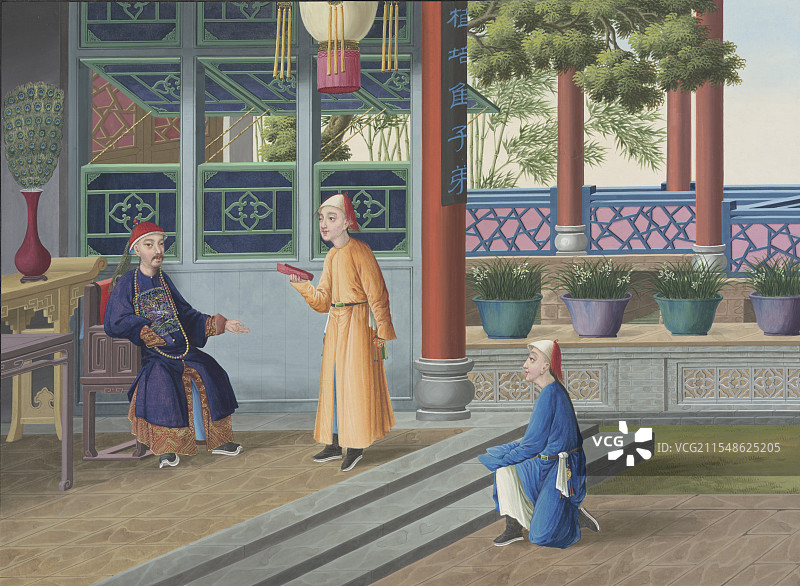 绘画插图，清代贵族生活方式，会客图片素材