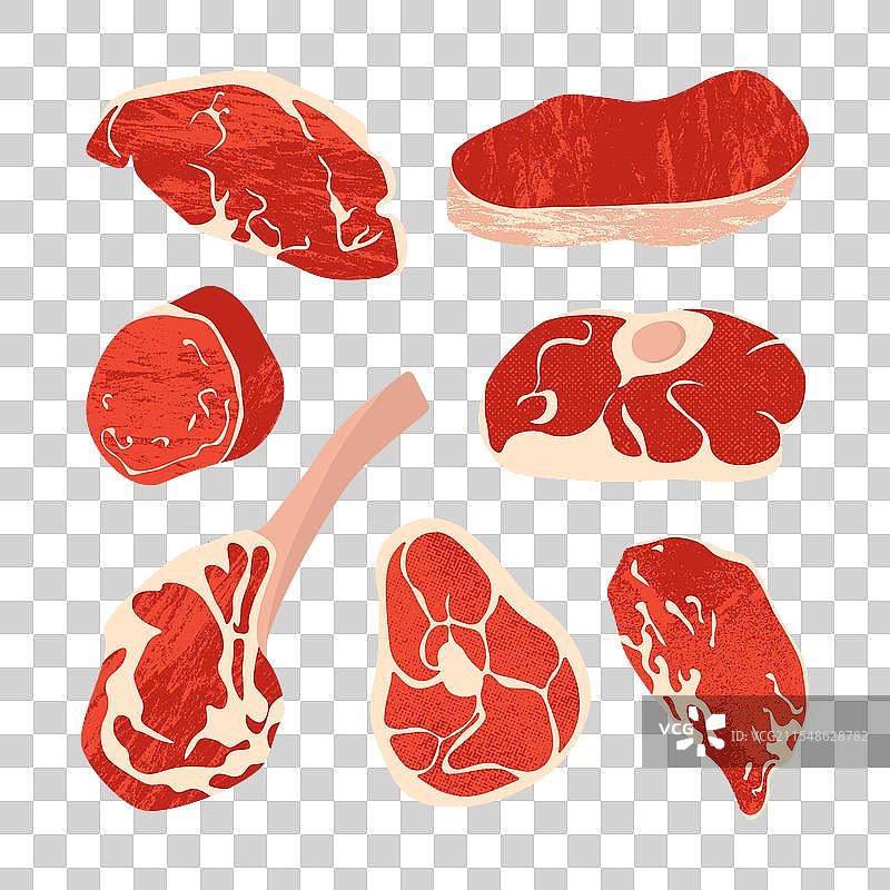 生牛肉牛排切块肉类产品平铺展示图片素材