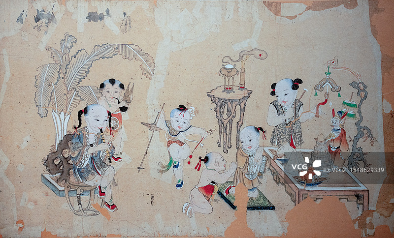 杨柳青年画，婴戏图，桂序昇平图片素材