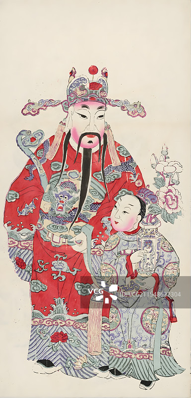 绘画插图，桃花坞年画，天官赐福图片素材