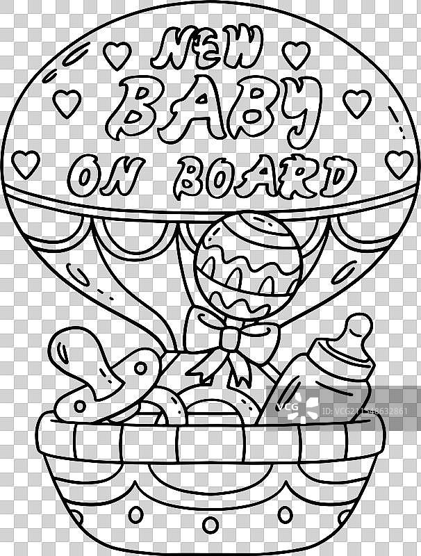 婴儿洗礼新生儿在船上，孤立的涂色图案图片素材