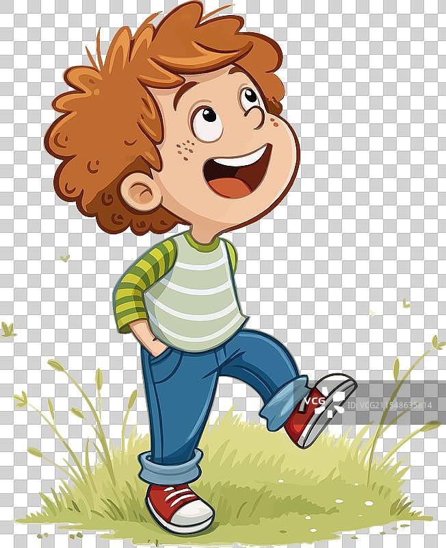 快乐的孩子仰望，满脸喜悦与惊奇。图片素材