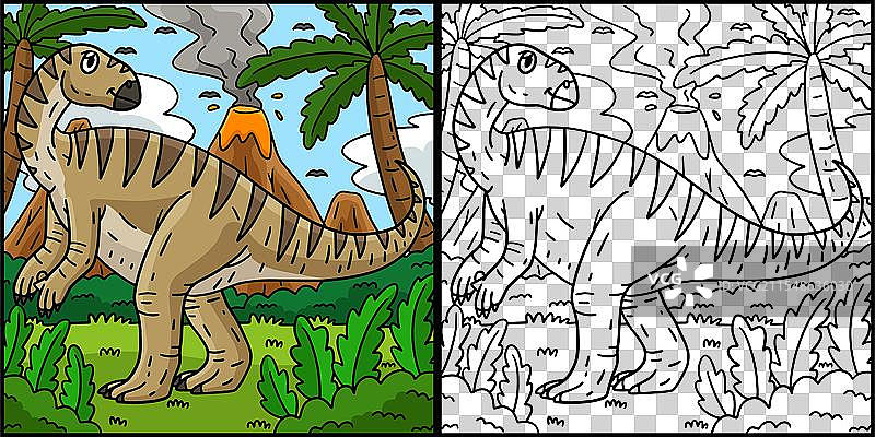 恐龙伊瓜纳龙涂色页图片素材