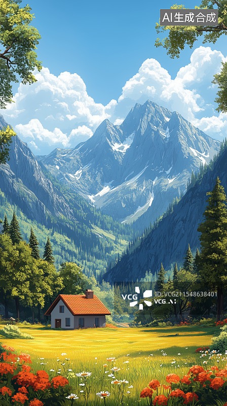 【AI数字艺术】美丽的乡村小屋自然风光图片素材