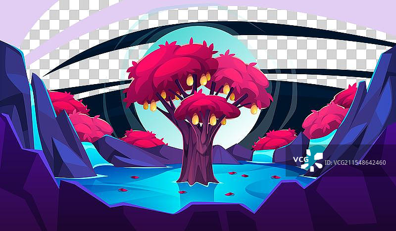 魔法树木风景自然夜晚背景图片素材