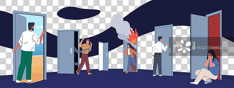 人们和门，男人女人敲门进来图片素材