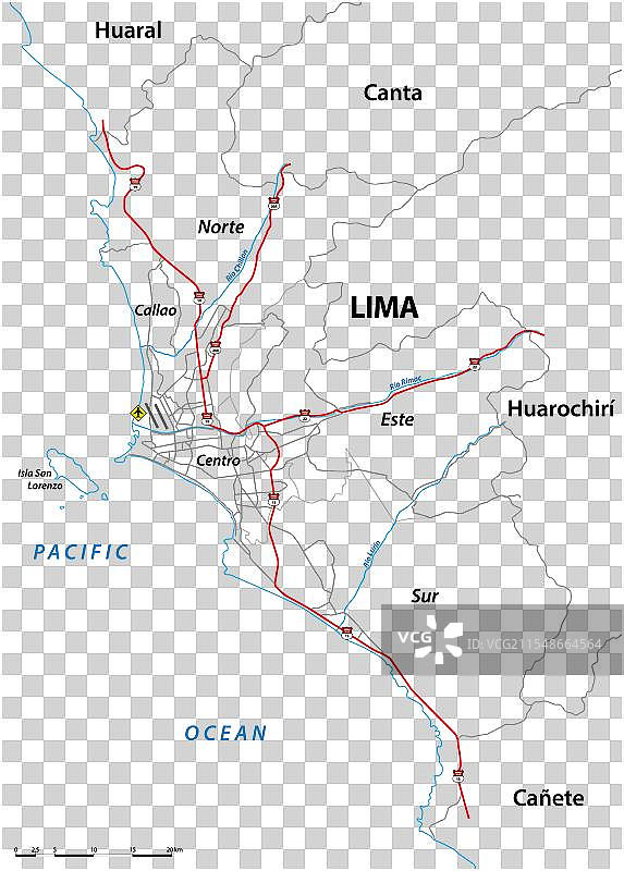 秘鲁利马的行政区划和道路地图图片素材