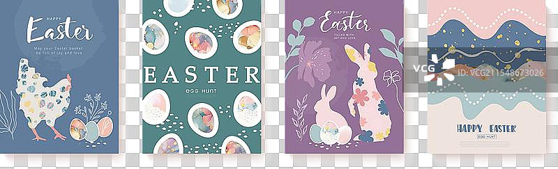 现代时尚设计的复活节贺卡套装图片素材