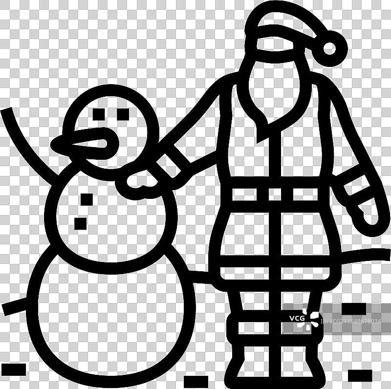 圣诞老人雪人线条图标图片素材