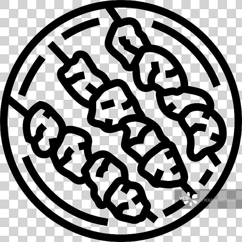 希腊烤肉串鸡肉菜肴线条图标图片素材