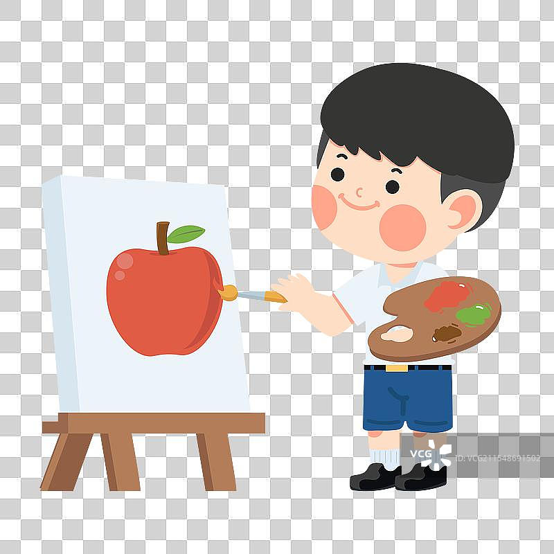 小男孩在画架上画画图片素材