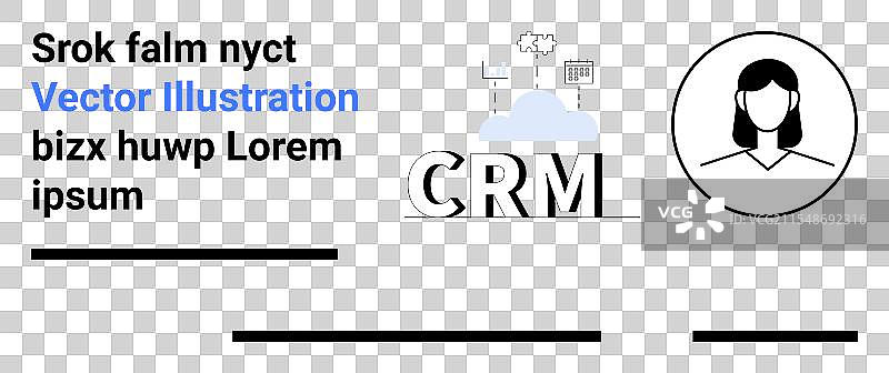 带有女性用户图标的CRM云系统图片素材