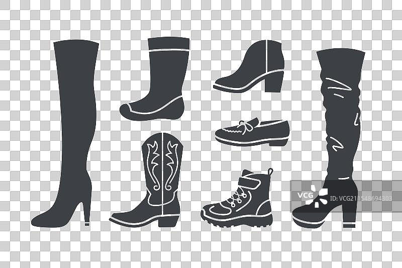 女性鞋子简单的纯色轮廓鞋类图标图片素材