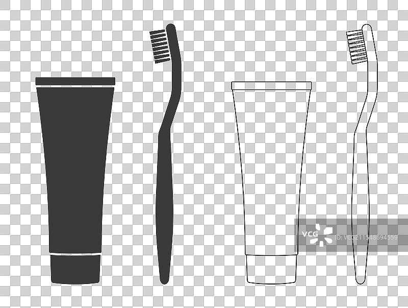 牙刷和牙膏剪影图标符号图片素材