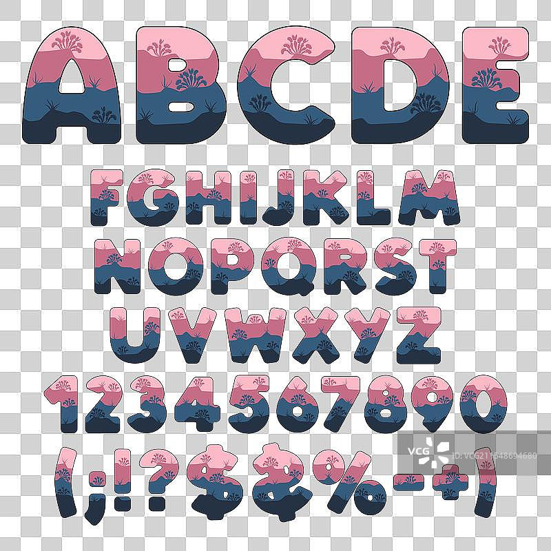 带有捕蝇草和草的层次字体图片素材