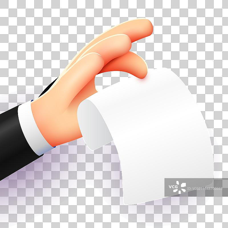 3D卡通手握着空白纸张文件图片素材