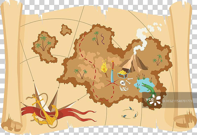 古老的宝藏或海盗地图，复古风格的磨损效果图片素材