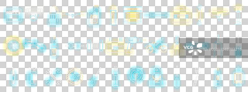 自行车修理图标集霓虹风格图片素材