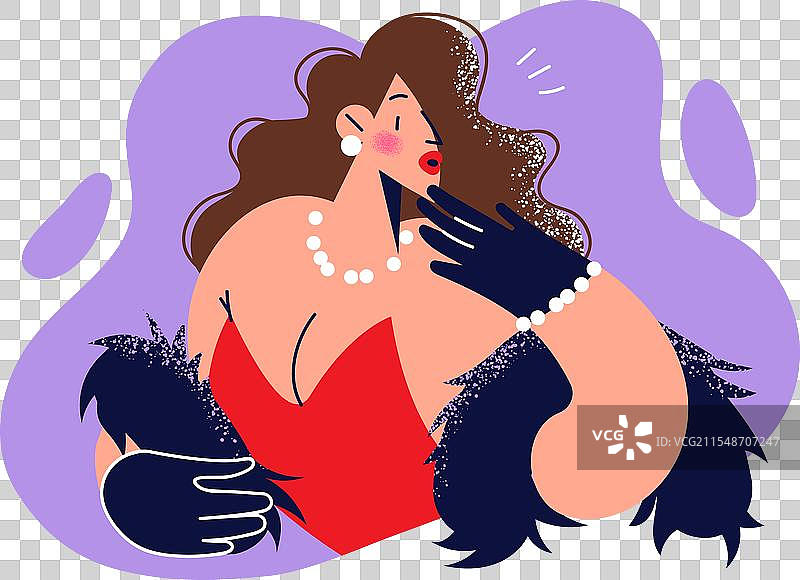 穿着深V领红色连衣裙的迷人女性图片素材